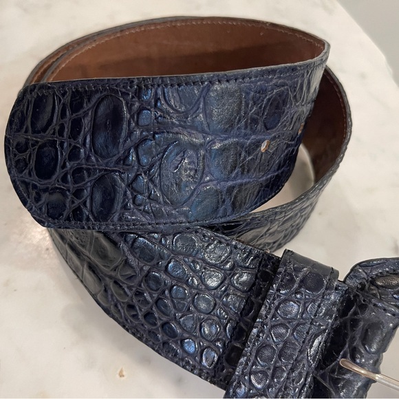 Vintage Michael Rose Embossed Croc Wide Leather Belt - Picture 3 of 6